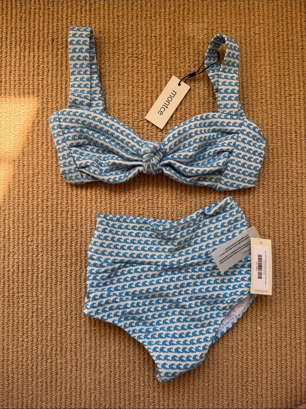 Montce Light Blue & White Wave-Print High-Waist Bikini